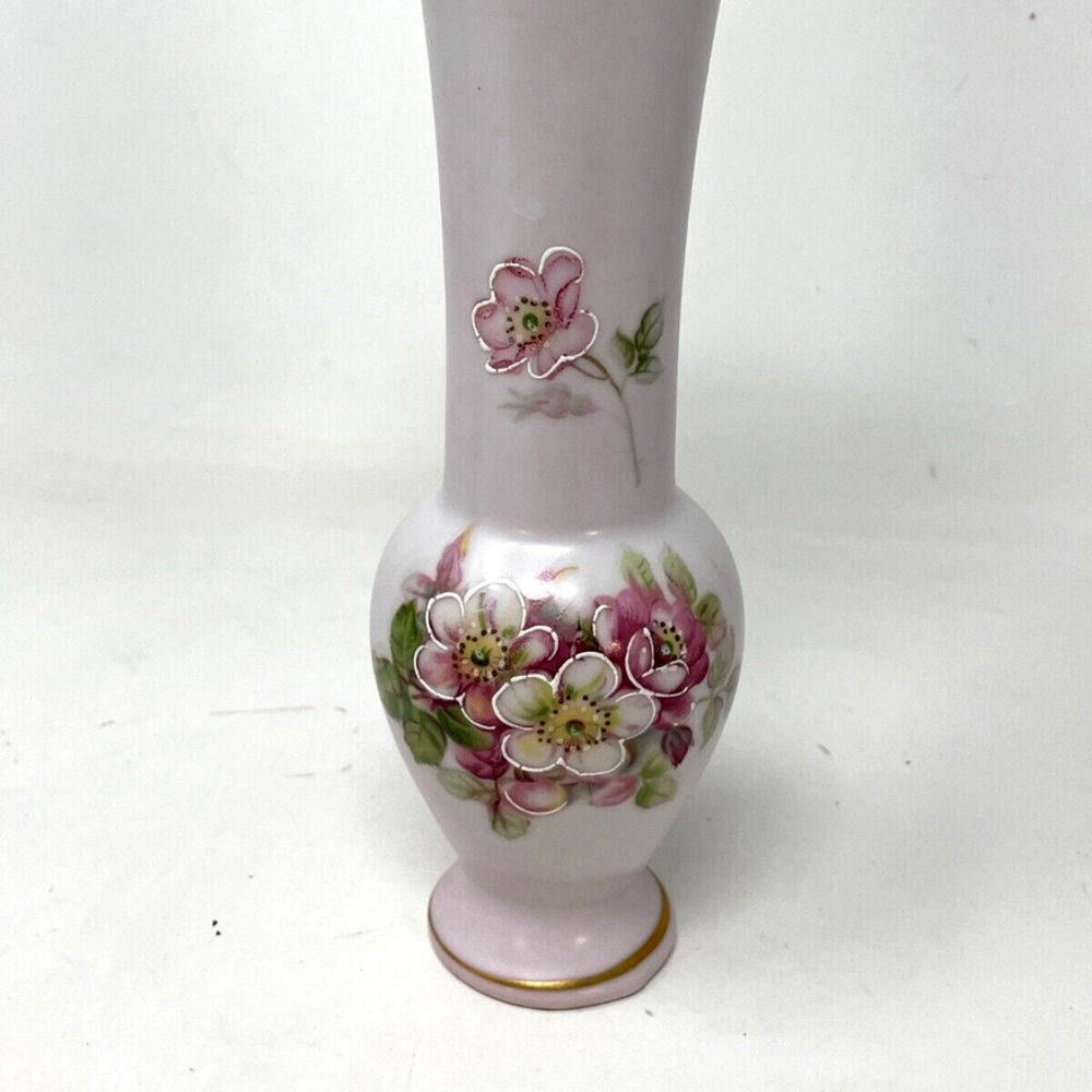 Vintage Hand-painted Norleans Pink Porcelain Vase Floral Flowers